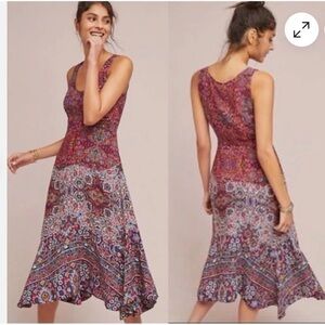 Maeve Burgundy and White Patterned Midi Dress